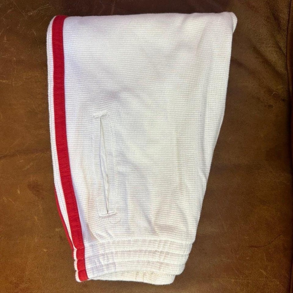 Brandy Melville White and Red Stripe Waffle Sweatpants